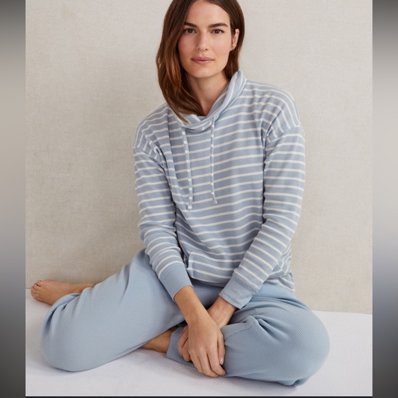 Organic Cotton Waffle Funnel NeckPulloverHaven Well Within striped grey 100$